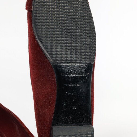 Burberry Leygreen Mahogany Red Suede Trench Buckle Ballerina Flats - Picture 6 of 13